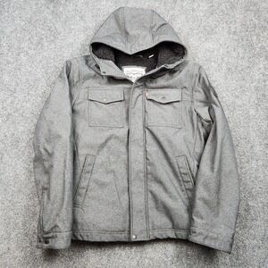 Levis Four Pocket Military Jacket Mens Large Gray Hooded Sherpa Lined Insulated